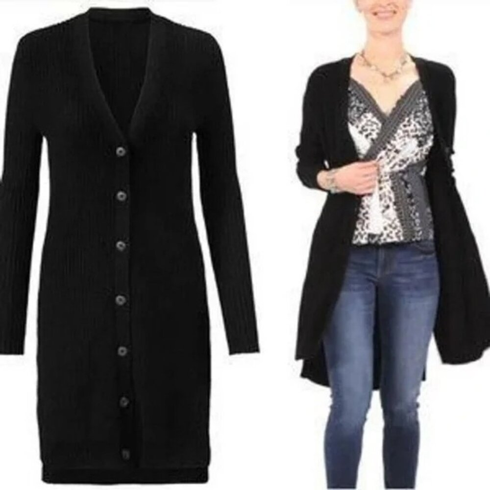CABI Madison Duster Cardigan Long Sleeve Black Sz S #3715 EUC